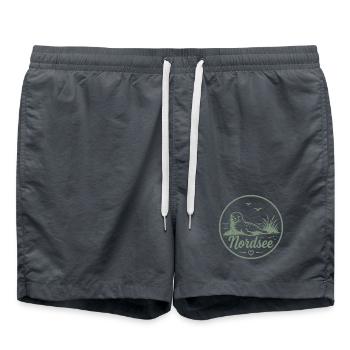 Nordsee Seehund Robbe Strand Küsten Liebe - Badeshorts - Anthrazit - Vorne - AI Model Male 185 light (185cm)