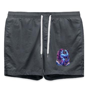 Starke Meerjungfrau zeigt Bizeps in Lila - Badeshorts - Anthrazit - Vorne - AI Model Male 185 light (185cm)
