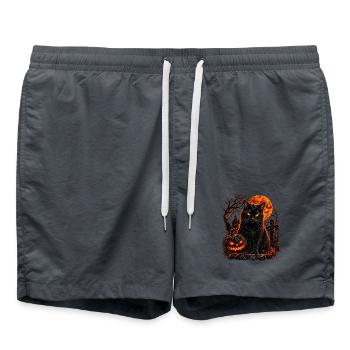 Schwarze Katze in Halloween-Szenerie - Badeshorts - Anthrazit - Vorne - AI Model Male 185 light (185cm)