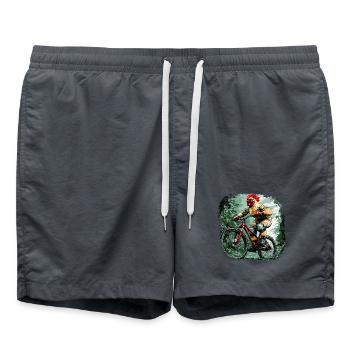 Hühner Bike / Bikerin Huhn - Badeshorts - Anthrazit - Vorne - AI Model Male 185 light (185cm)