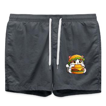 Cat Cat Cheeseburger Fast Food Whimsical Hat - Swim Trunks - anthracite - Front - AI Model Male 185 light (185cm)