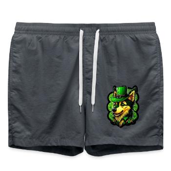 Cuddly Wolf St. Patrick's Day Hat with Green - Swim Trunks - anthracite - Front - AI Model Male 185 light (185cm)