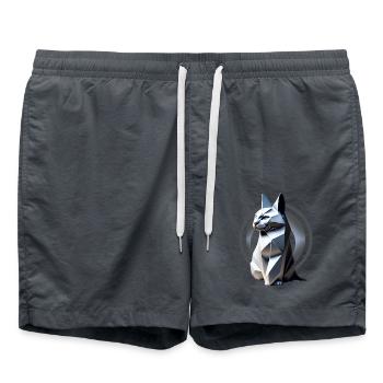 Chat gris façon origami - Short de bain - charbon - Devant - AI Model Male 185 light (185cm)