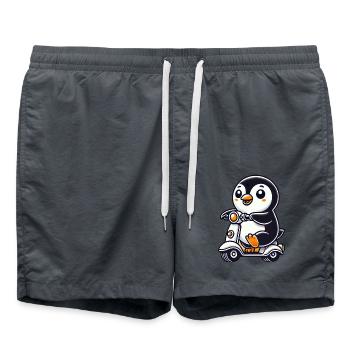 Skurriler Pinguin Roller Moped Lustig Witzig - Badeshorts - Anthrazit - Vorne - AI Model Male 185 light (185cm)