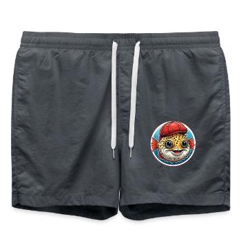 Drôle de poisson-globe avec casquette de baseball rouge - Short de bain - charbon - Devant - AI Model Male 185 light (185cm)