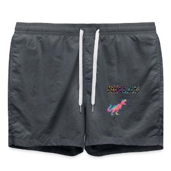 NIKLAS - Beautiful boy name with dinosaur - Swim Trunks - anthracite - Front - AI Model Male 185 light (185cm)