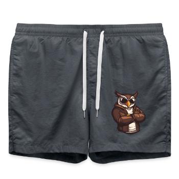 Owl Comic Cool - Swim Trunks - anthracite - Front - AI Model Male 185 light (185cm)