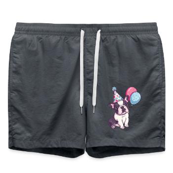 French Buldog Dogs Birthday Comic - Swim Trunks - anthracite - Front - AI Model Male 185 light (185cm)
