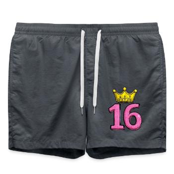 16 Zahl Krone - Badeshorts - Anthrazit - Vorne - AI Model Male 185 light (185cm)