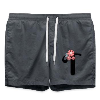 Lettre t fleurs minimalistes - Short de bain - charbon - Devant - AI Model Male 185 light (185cm)