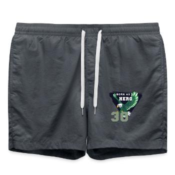 Eagle with text born as hero - 30th birthday - Swim Trunks - anthracite - Front - AI Model Male 185 light (185cm)