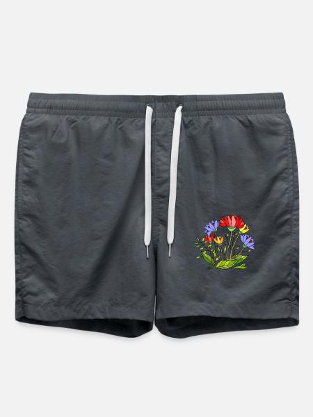 Blumen - Badeshorts - Anthrazit
