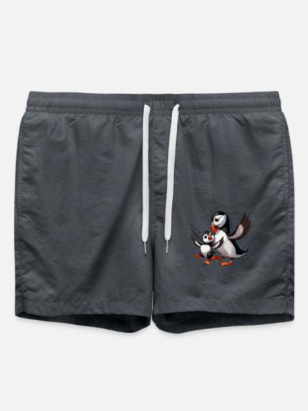 Macareux mère et enfant gambadant - Short de bain - charbon