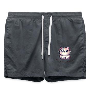 Who Rescued Who? – Funny cat shirt - Swim Trunks - anthracite - Front - AI Model Male 185 light (185cm)