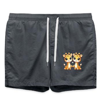 Two Cute Giraffe Friends Holding Hands - Badeshorts - Anthrazit - Vorne - AI Model Male 185 light (185cm)