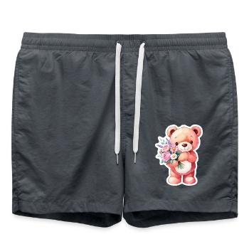 Ours en peluche avec bouquet de fleurs - Short de bain - charbon - Devant - AI Model Male 185 light (185cm)
