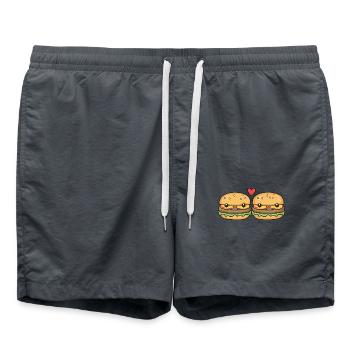 Burger Couple Amour Coeur Bande Dessinée - Short de bain - charbon - Devant - AI Model Male 185 light (185cm)