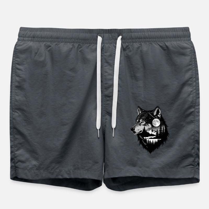 Schwarzer Wolf Wolfportrait. Wolfdesign - Badeshorts - Anthrazit