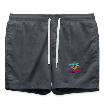 Om Splash Art – Buntes Spirituelles Symbol - Badeshorts - Anthrazit - Vorne - AI Model Male 185 light (185cm)