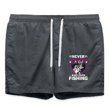 Unterschätzen Sie niemals ein Mädchen, das das Angeln liebt - Badeshorts - Anthrazit - Vorne - AI Model Male 185 light (185cm)