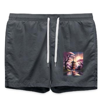 Bâtiments japonais pendant les sakura - Short de bain - charbon - Devant - AI Model Male 185 light (185cm)