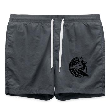 Sportliche Surferin die in großer Welle surft - Badeshorts - Anthrazit - Vorne - AI Model Male 185 light (185cm)