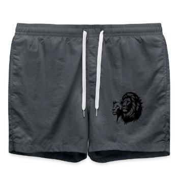 Stolzer Löwen mit Löwin Tattoo Style Porträt - Badeshorts - Anthrazit - Vorne - AI Model Male 185 light (185cm)