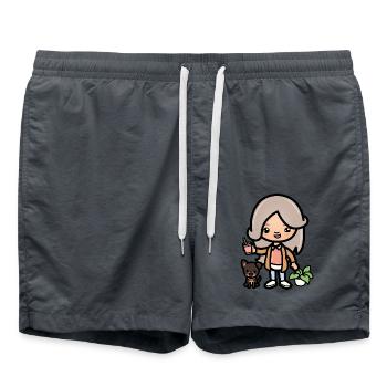 Cute toca girl - Aesthetic game character and dog - Swim Trunks - anthracite - Front - AI Model Male 185 light (185cm)