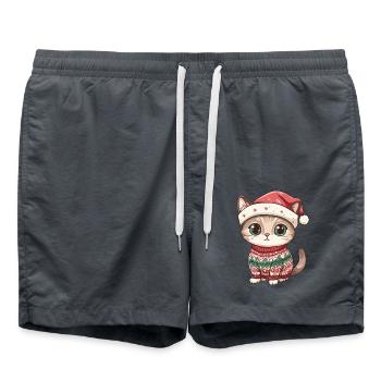 Cat Christmas Comic - Swim Trunks - anthracite - Front - AI Model Male 185 light (185cm)