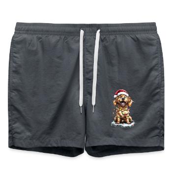 Golden Retriever Puppy Christmas Santa Claus - Swim Trunks - anthracite - Front - AI Model Male 185 light (185cm)