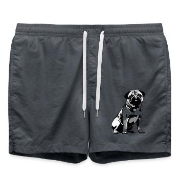 Mops Pug - Pet Dog Sticker - Badeshorts - Anthrazit - Vorne - AI Model Male 185 light (185cm)