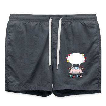Wedding car with speech bubble in pink - Swim Trunks - anthracite - Front - AI Model Male 185 light (185cm)