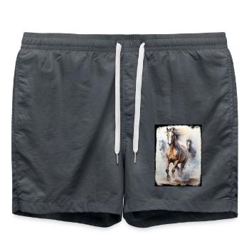 Wildpferde Gruppe Natur Strand Wasser Spritzer - Badeshorts - Anthrazit - Vorne - AI Model Male 185 light (185cm)