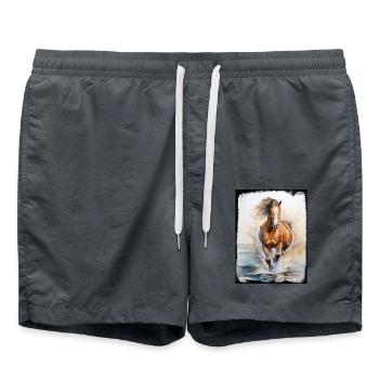 Wildpferd Natur Strand Wasser Spritzer Dynamik - Badeshorts - Anthrazit - Vorne - AI Model Male 185 light (185cm)