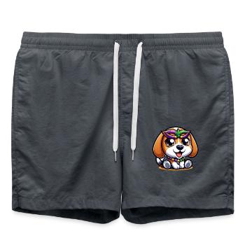 Mardi Gras Beagle: Dog with Mask and Beads - Swim Trunks - anthracite - Front - AI Model Male 185 light (185cm)