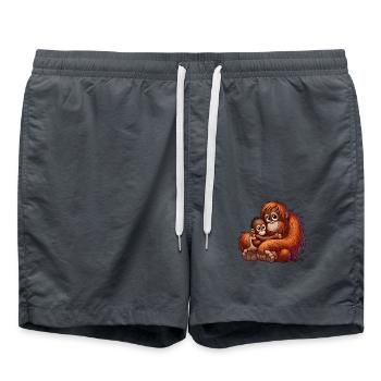Orang-Utan-Mutter mit Kind - Badeshorts - Anthrazit - Vorne - AI Model Male 185 light (185cm)