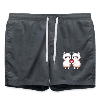 Alpaga Lama Couple Saint-Valentin - Short de bain - charbon - Devant - AI Model Male 185 light (185cm)