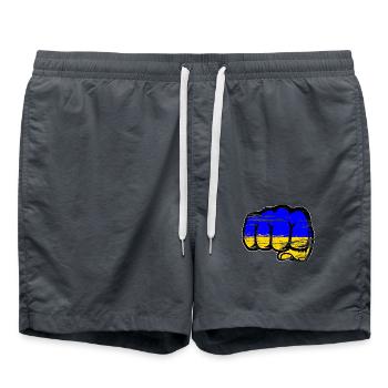 Ukraine Flagge Hand Faust used - Badeshorts - Anthrazit - Vorne - AI Model Male 185 light (185cm)