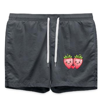 Erdbeeren Paar Liebe Herz Comic - Badeshorts - Anthrazit - Vorne - AI Model Male 185 light (185cm)