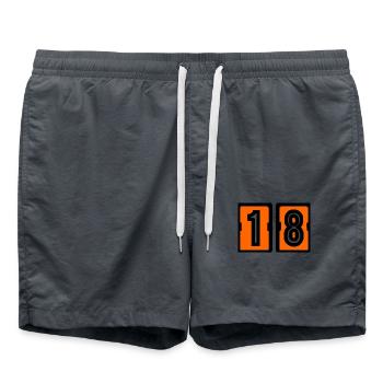 18. 18 YEARS OLD. 18th ANNIVERSARY. BIRTHDAY 18 YEARS. - Swim Trunks - anthracite - Front - AI Model Male 185 light (185cm)