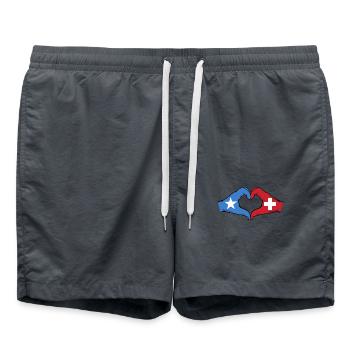 Somalia Switzerland Flag Hands Heart Shape - Swim Trunks - anthracite - Front - AI Model Male 185 light (185cm)