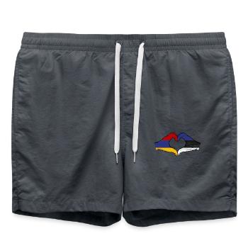 Arménie Estonie drapeau mains forme de coeur utilisé - Short de bain - charbon - Devant - AI Model Male 185 light (185cm)
