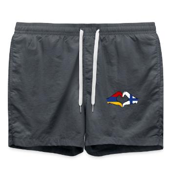 Arménie Finlande Drapeau Mains Coeur Forme - Short de bain - charbon - Devant - AI Model Male 185 light (185cm)