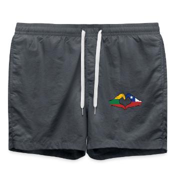 Lithuania Chile flag hands heart shape used - Swim Trunks - anthracite - Front - AI Model Male 185 light (185cm)