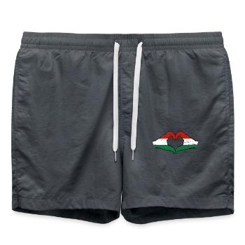 Drapeau de la Hongrie Mains Coeur Forme Utilisé - Short de bain - charbon - Devant - AI Model Male 185 light (185cm)