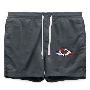 Serbia Philippines Flag Hands Heart Shape - Swim Trunks - anthracite - Front - AI Model Male 185 light (185cm)