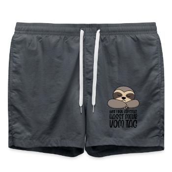 Faultier Wer früh aufsteht hasst mehr vom Tag - Badeshorts - Anthrazit - Vorne - AI Model Male 185 light (185cm)