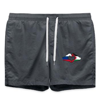Forme de coeur Russie Palestine avec les mains - Short de bain - charbon - Devant - AI Model Male 185 light (185cm)