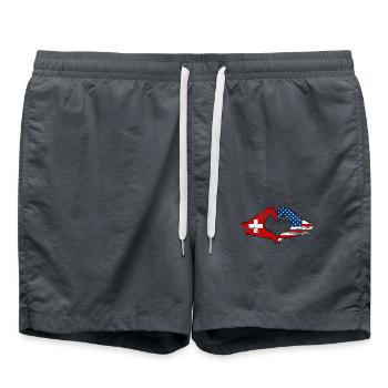 Switzerland USA heart shape with hands used - Swim Trunks - anthracite - Front - AI Model Male 185 light (185cm)
