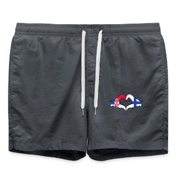 Serbie Finlande Drapeau Mains Coeur Forme - Short de bain - charbon - Devant - AI Model Male 185 light (185cm)